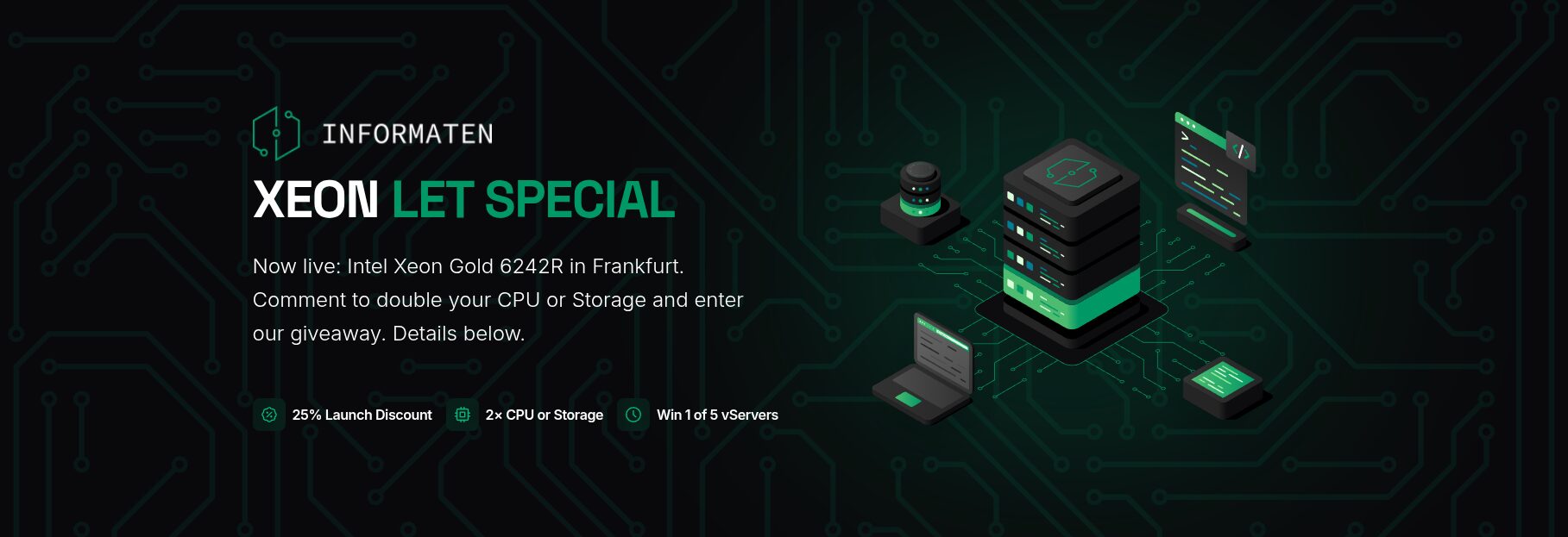 Xeon VPS 法兰克福上线 - 25% 折扣 | 免费 VPS 抽奖 + 双倍资源奖励